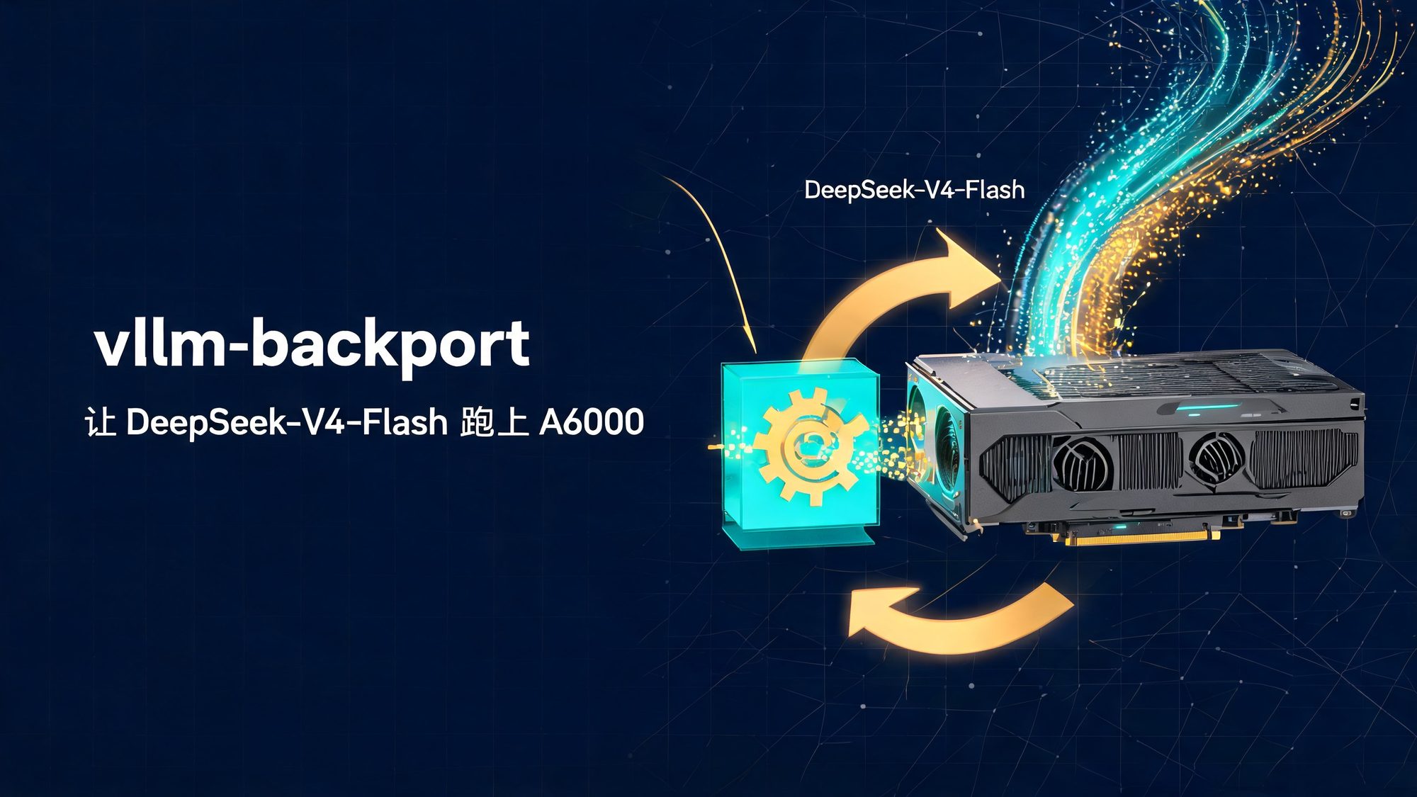 DeepSeek-V4-Flash 推理能力回移植到 A6000 显卡的抽象插画