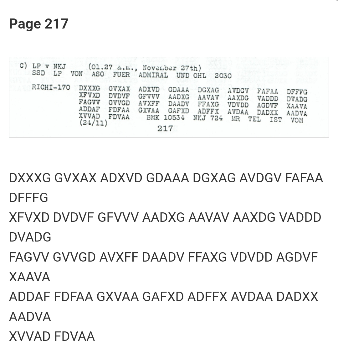 1918 年 11 月 27 日的一战德军 ADFGVX 密电原文